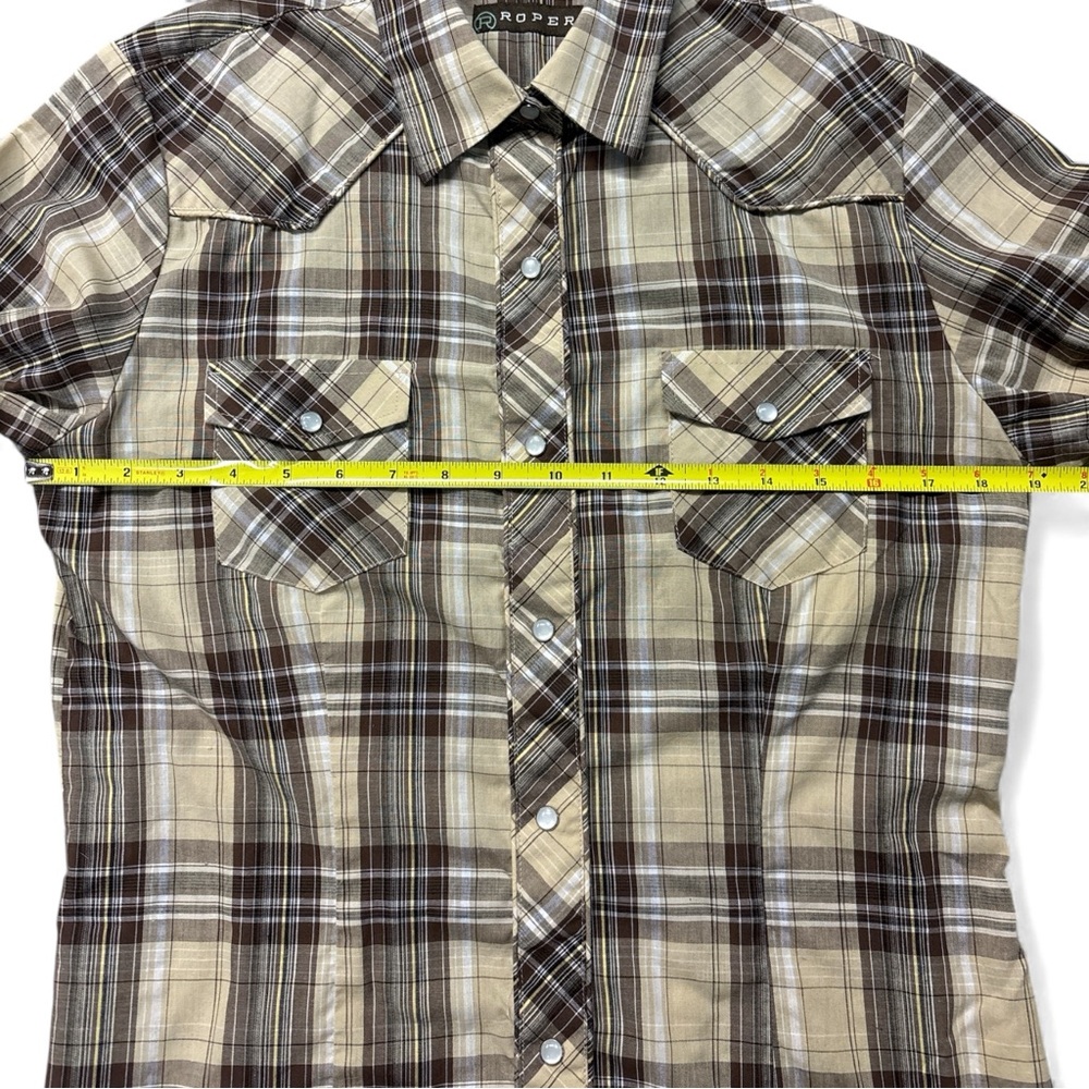 Roper Women’s Beige Plaid Snap Shirt, size medium - Picture 5 of 9